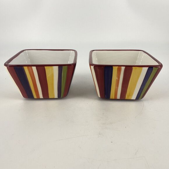 Set Of 2 Pampered Chef Simple Additions Stripes 4 1/2” Square Dessert Bowl - Picture 1 of 4